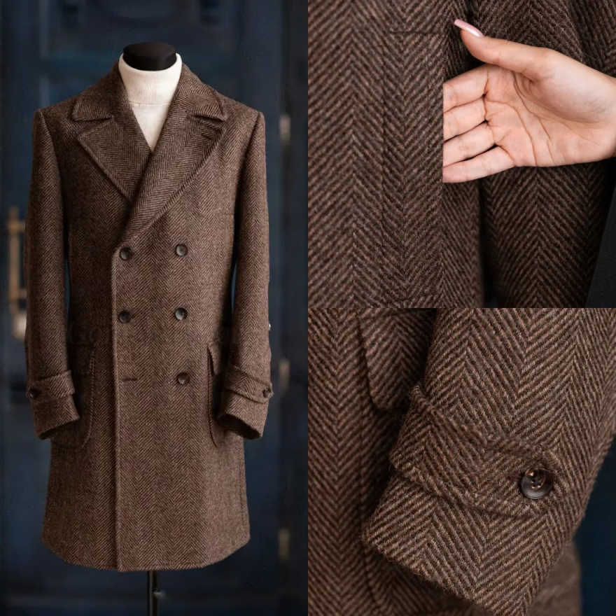 Modern Men Herringbone Overcoa - Men Formal Wear Modern recension och pris