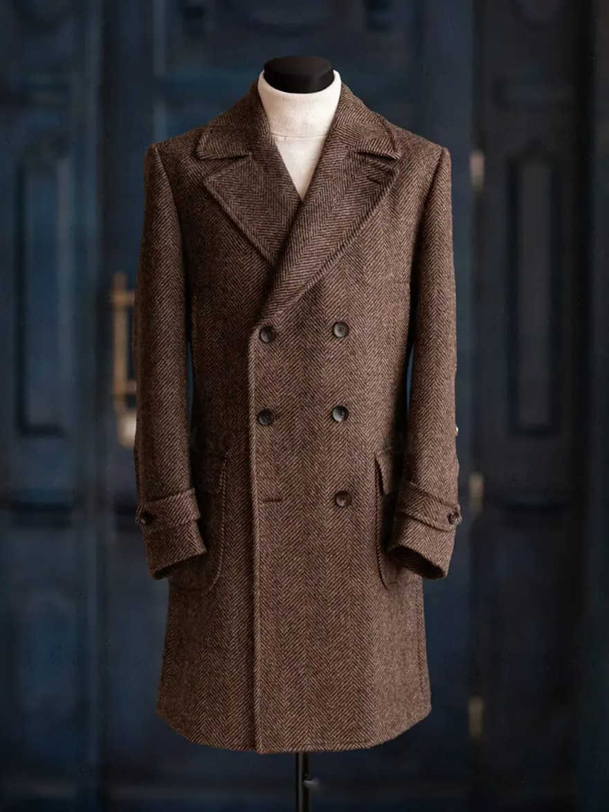 Modern Men Herringbone Overcoa - Men Formal Wear Modern recension och pris