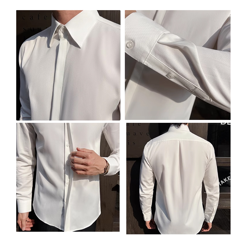 Men's White Long-Sleeve Dress  - Men Formal Wear Modern recension och pris